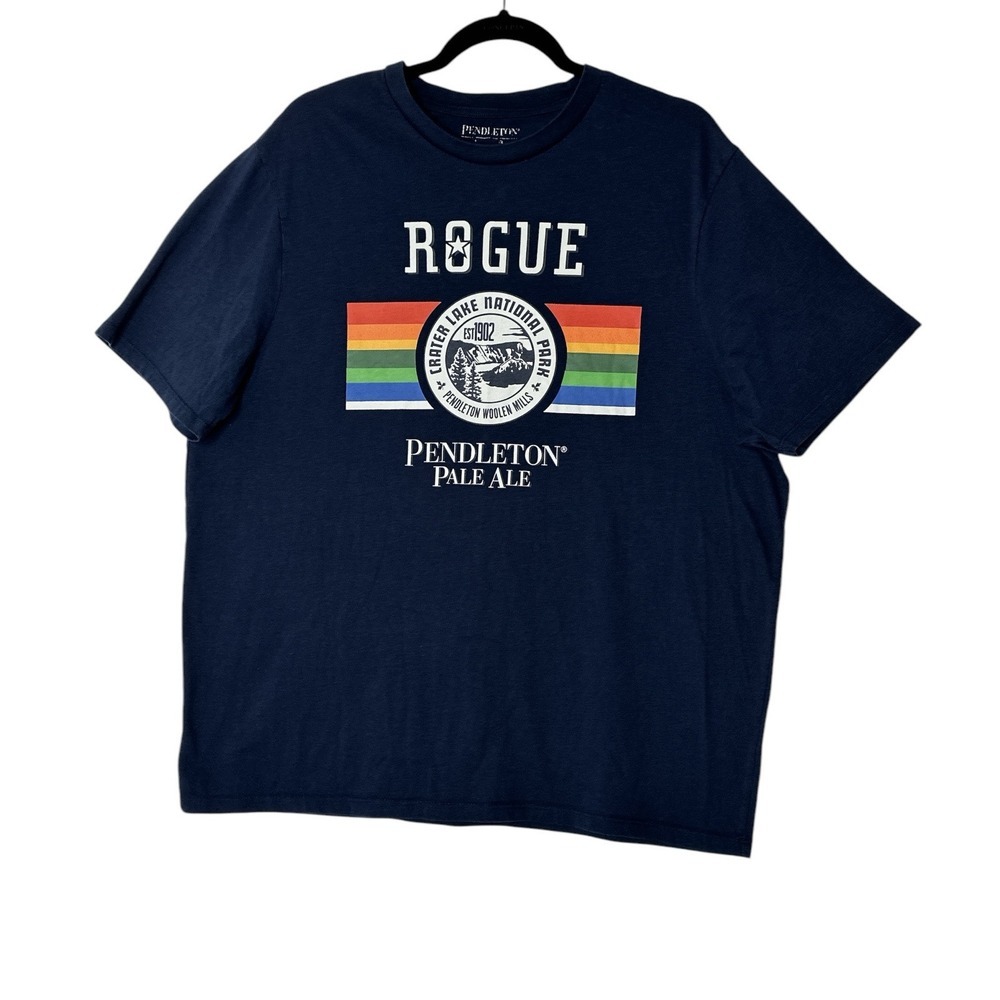 PENDLETON Graphic Short Sleeve T Shirt Mens Large Rainbow Classic Lake Navy Blue